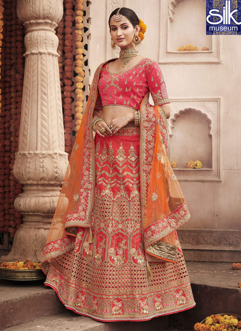 14463 Divine Rose Pink Color Silk Designer Wedding Wear A Line Lehenga Choli