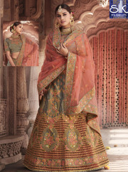 Splendorous Grey Color Silk New Designer Wedding Wear A Line Lehenga Choli