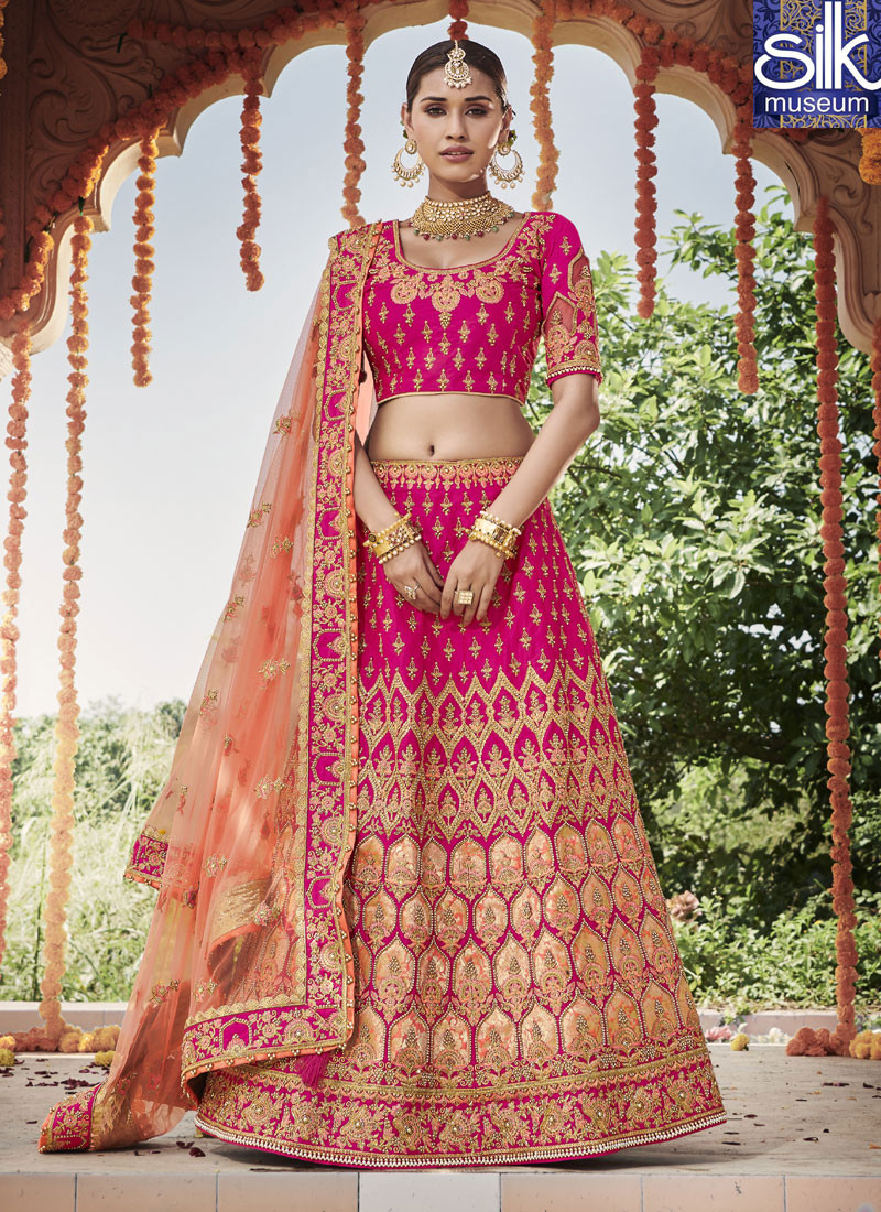14466 Eye Catchy Pink Color Silk New Designer Wedding Wear A Line Lehenga Choli