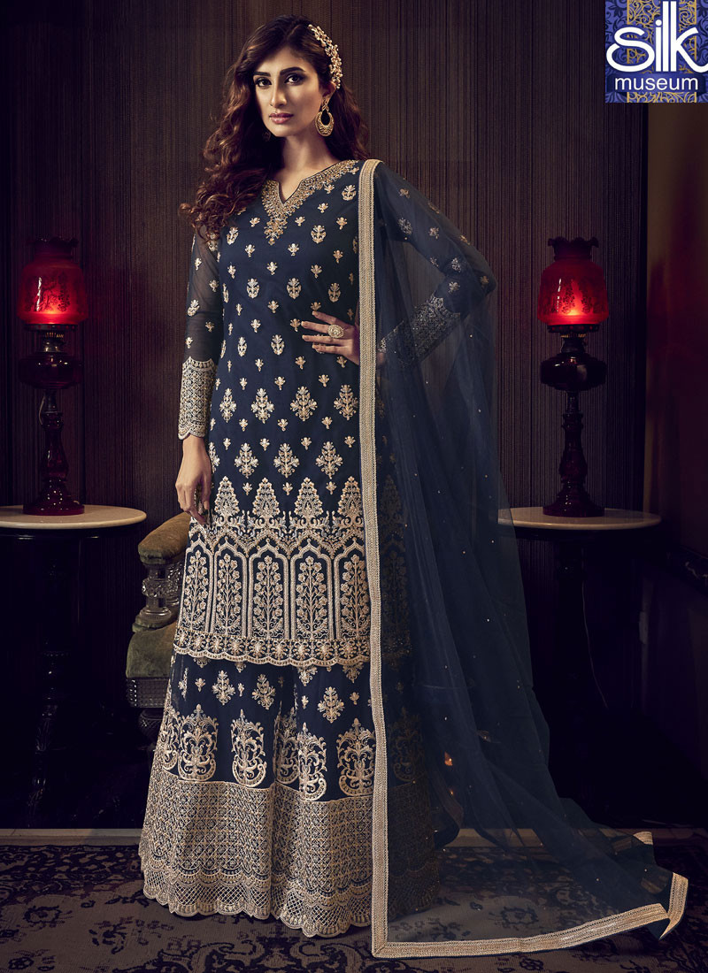 14476 Wonderful Blue Color Soft Net New Designer Party Wear Garara Suit