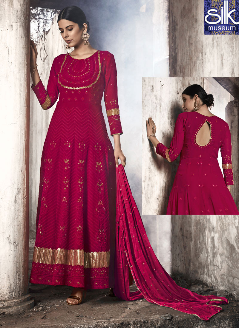 14482 Wondrous Red Color Georgette Designer Party Wear Anarkali Suit