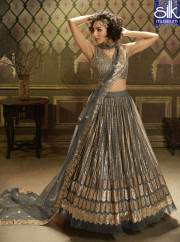 Outstanding Grey Color Soft Net New Designer Party Wear Lehenga Choli