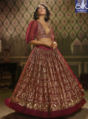 Delightful Maroon Color Soft Net Designer Party Wear A Line Lehenga Choli