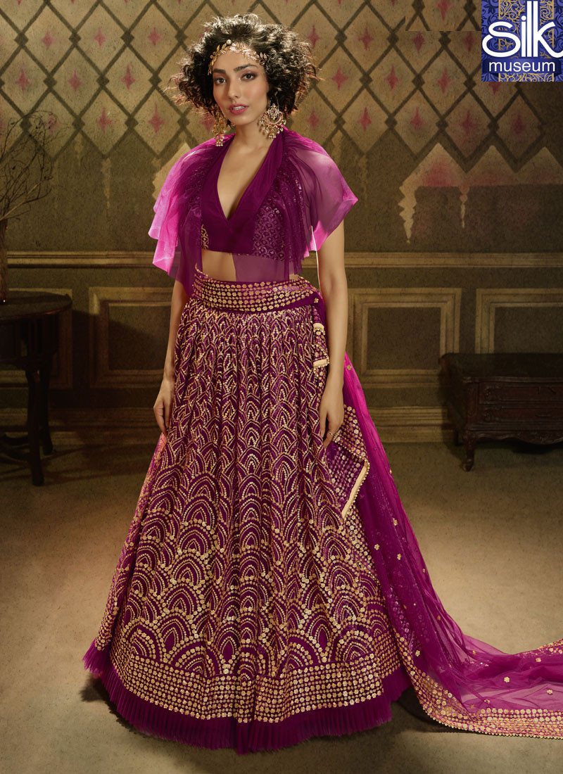 14495 Awesome Wine Color Soft Net New Designer Party Wear Lehenga Choli