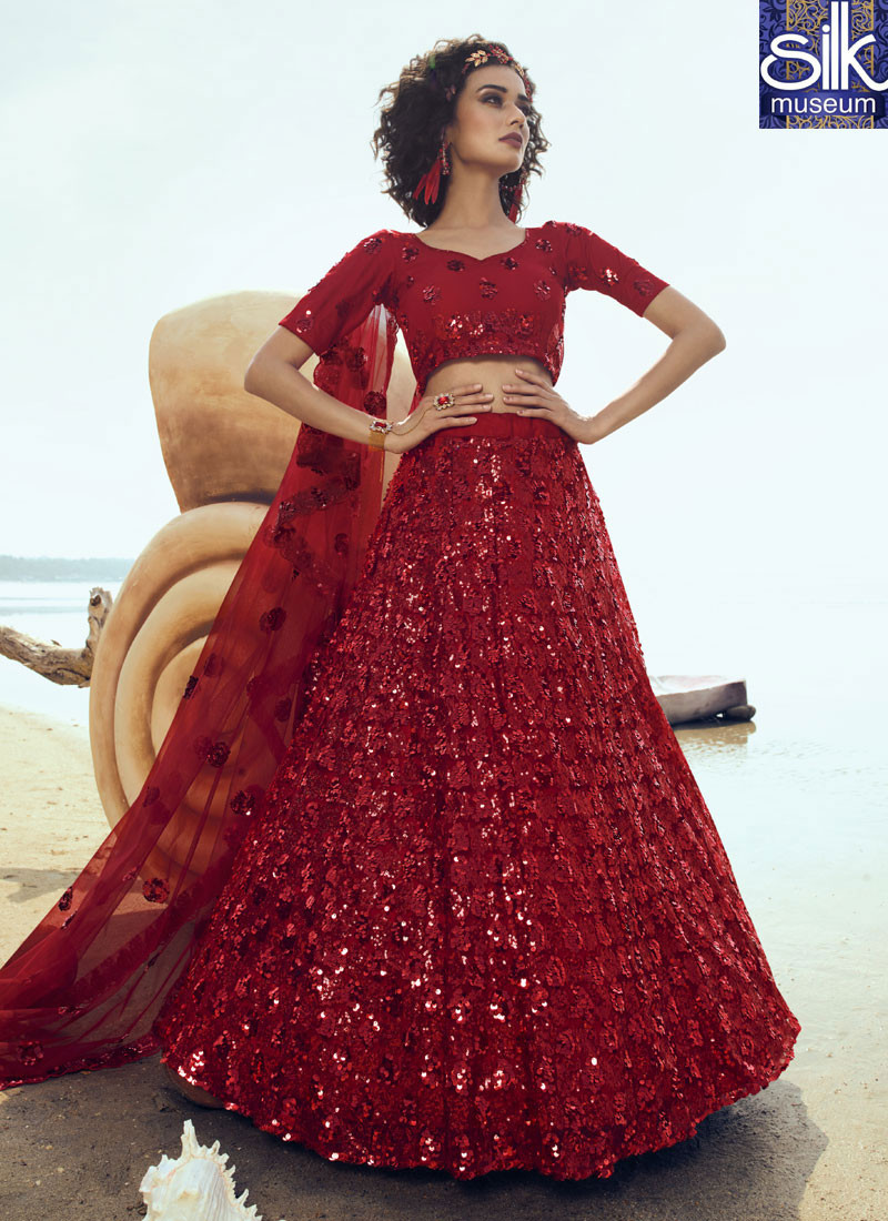 14498 Attractive Red Color Soft Net New Designer Party Wear Lehenga Choli