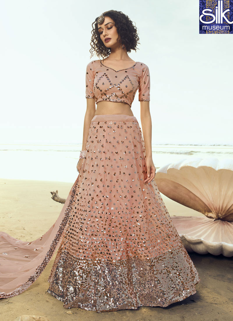 14499 Wonderful Peach Color Soft Net New Designer Party Wear Lehenga Choli