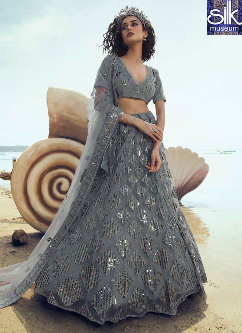 14500 Divine Grey Color Soft New Designer Party Wear Lehenga Choli