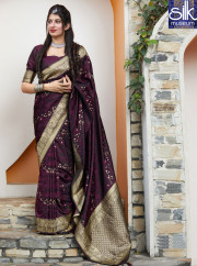 Delightful Wine Color Silk Designer Part