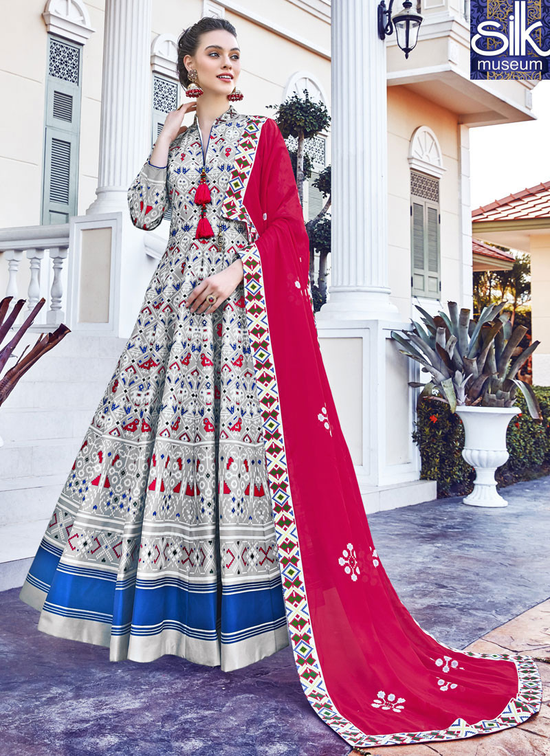 14532 Lovely Multi Color Silk Fabric New Designer Party Wear Ready Made Gown