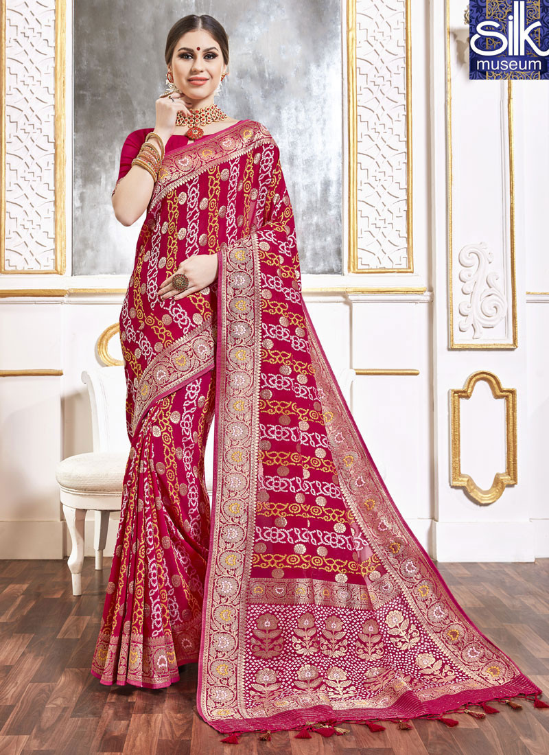 Beautiful Pink Color Viscose Designer Party Wear Saree