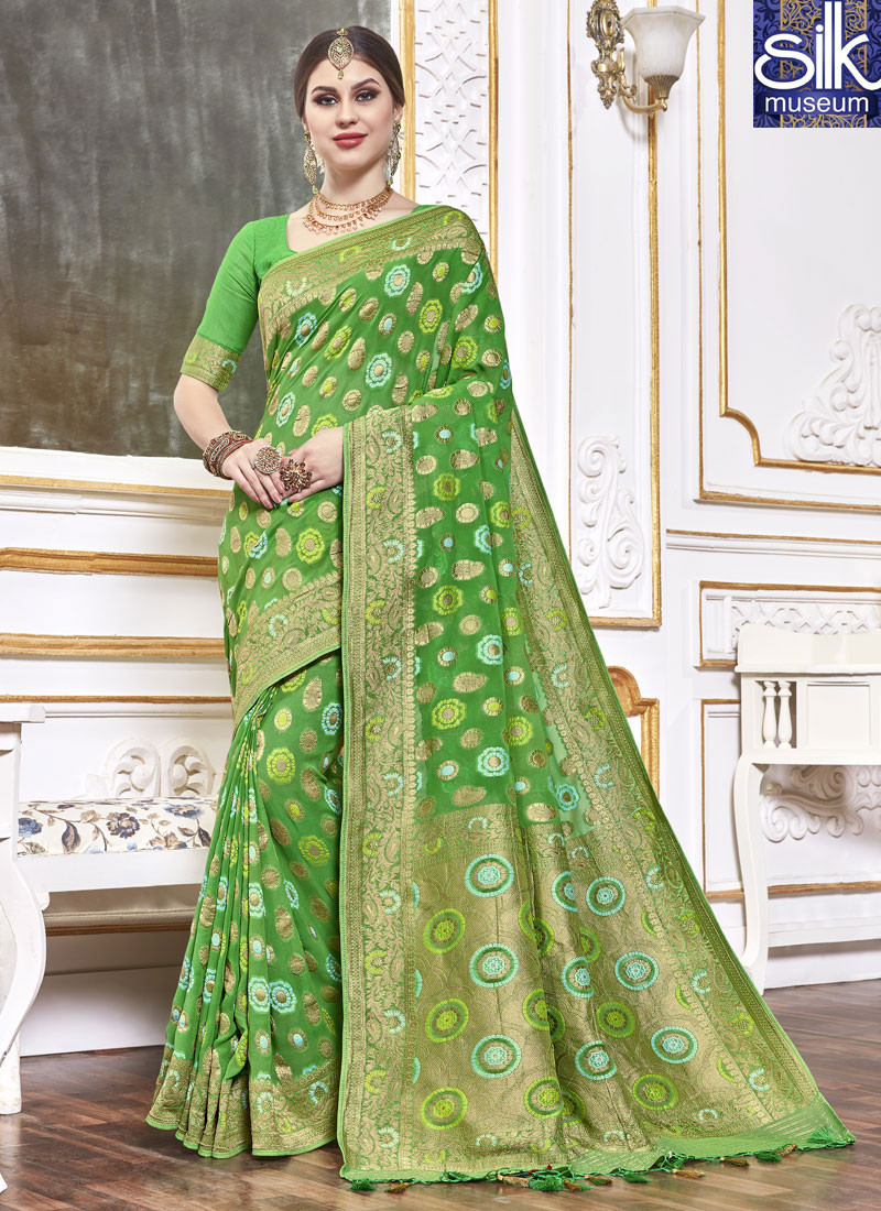 14542 Green Color New Designer Wedding Wear Viscose Saree