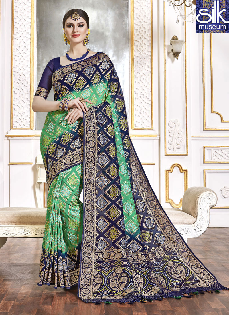 14548 Gorgeous Blue With Green Color Viscose New Designer Traditional Saree