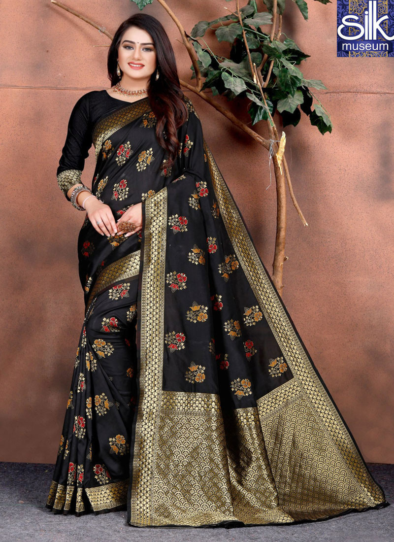14558 Majestic Black Color Silk Fabric New Designer Party Wear Saree