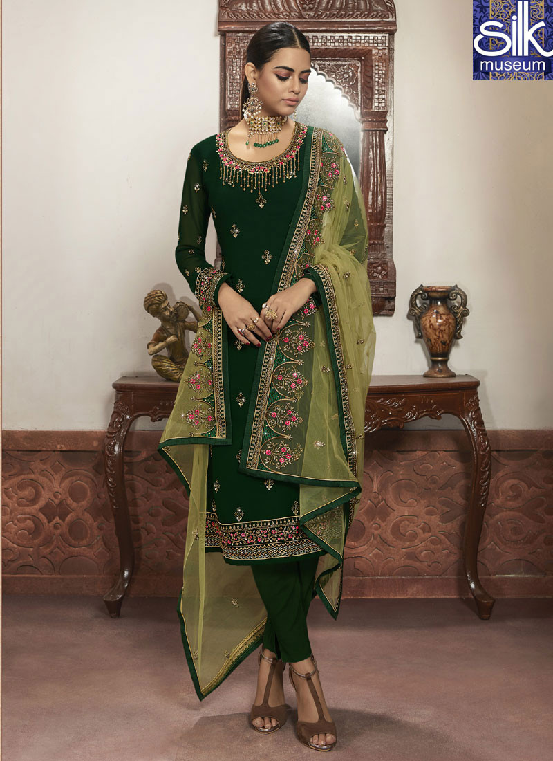 14570 Green Color Faux Georgette Party Wear Designer Suit
