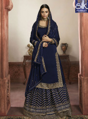 Blue Color Georgette New Designer Party Wear Long Top Lehenga Suit