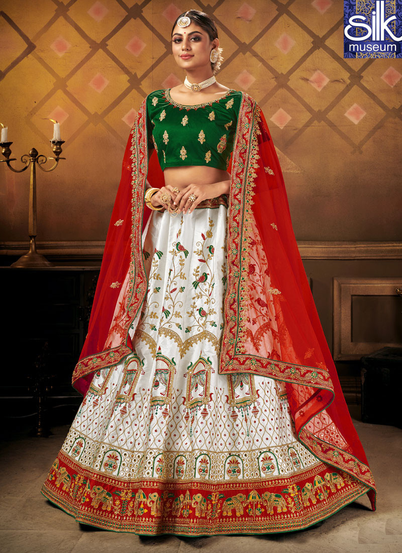 14579 Speechless New Designer Wedding Wear White Color Satin Silk Lehenga Choli