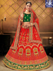 Magnetic Red Color New Designer Satin Silk Bridal Wear Lehenga Choli