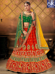 Gorgeous Red With Green Color Sating Silk New Trendy Bridal Lehenga Choli