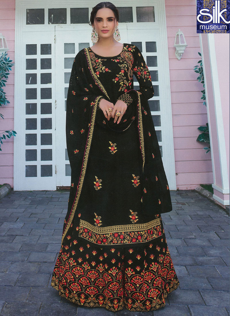 14588 Magnetic Black Color Faux Georgette New Designer Party Wear Palazzo Suit