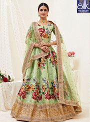 Splendorous Pista Green Color Satin Silk New Designer Party Wear Lehenga Choli