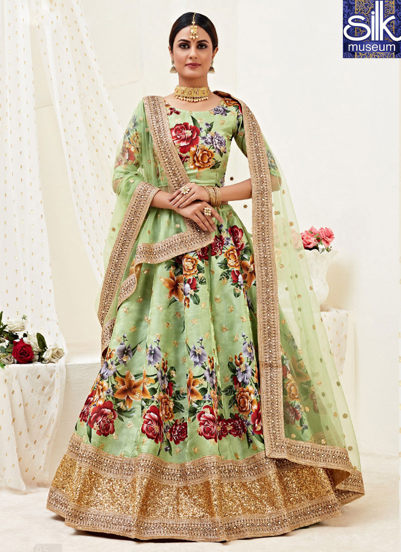 14589 Splendorous Pista Green Color Satin Silk New Designer Party Wear Lehenga Choli