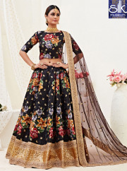 Majestic Black Color Satin Silk New Designer Party Wear Lehenga Choli