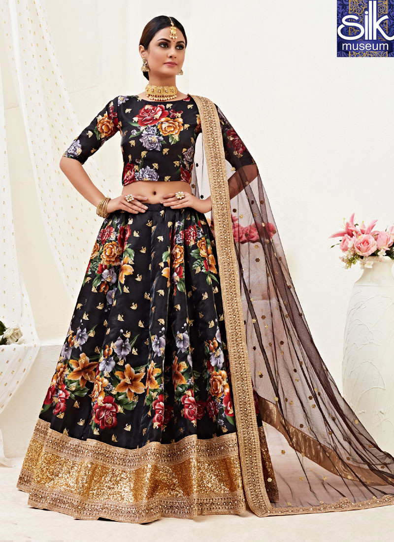 14592 Majestic Black Color Satin Silk New Designer Party Wear Lehenga Choli