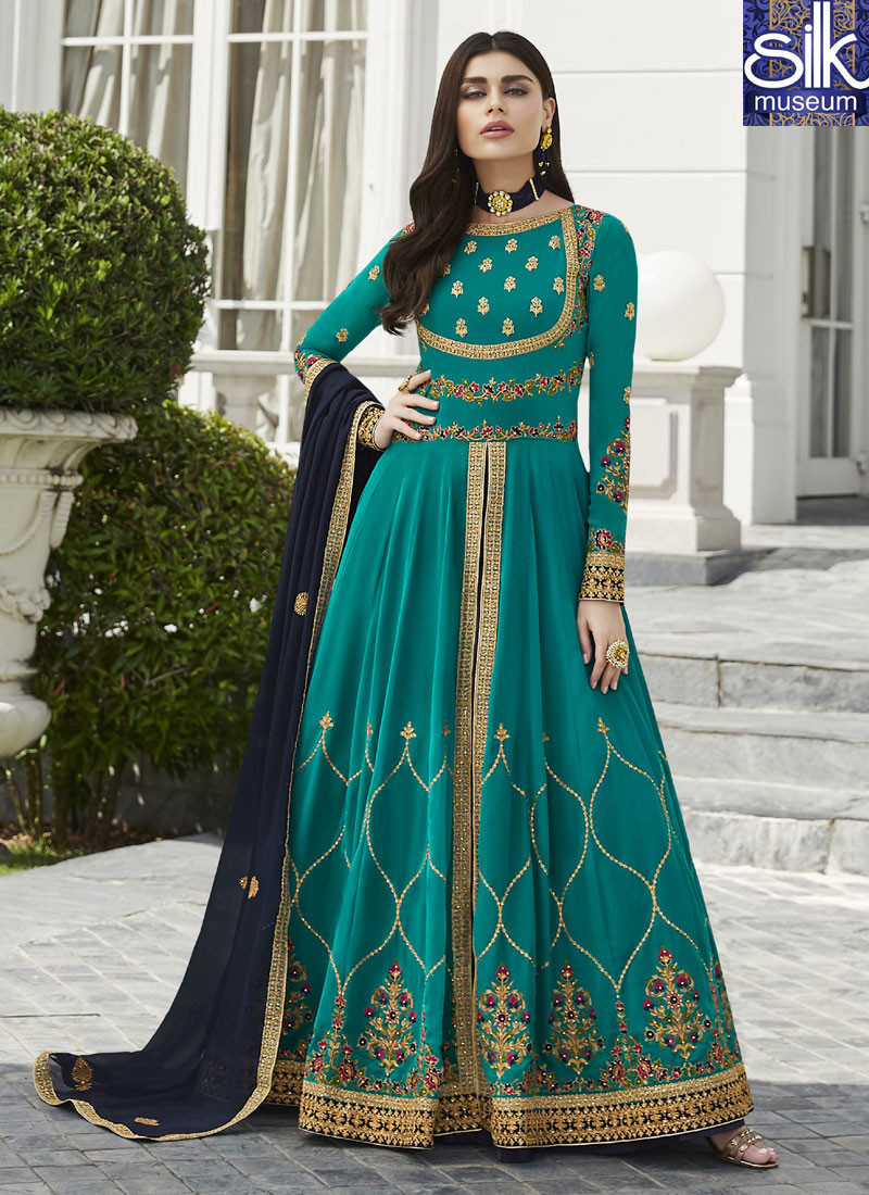 14597 Sea Green Color Faux Georgette New Designer Party Wear Trendy Salwar Suit