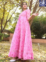Sparkling Pink Color Chanderi Silk New Designer Party Wear Ready Made Gown