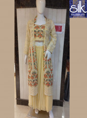 Lemon Yellow Color Jacket Style Palazzo In Georgette