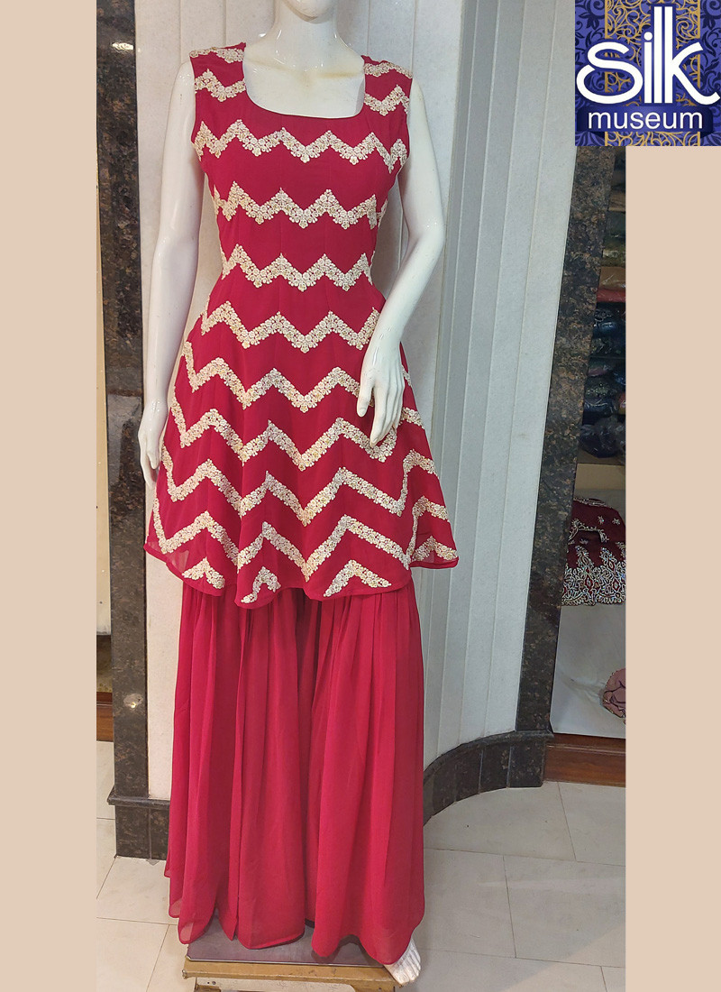 14605 Red Color Designer Peplum Style In Georgette