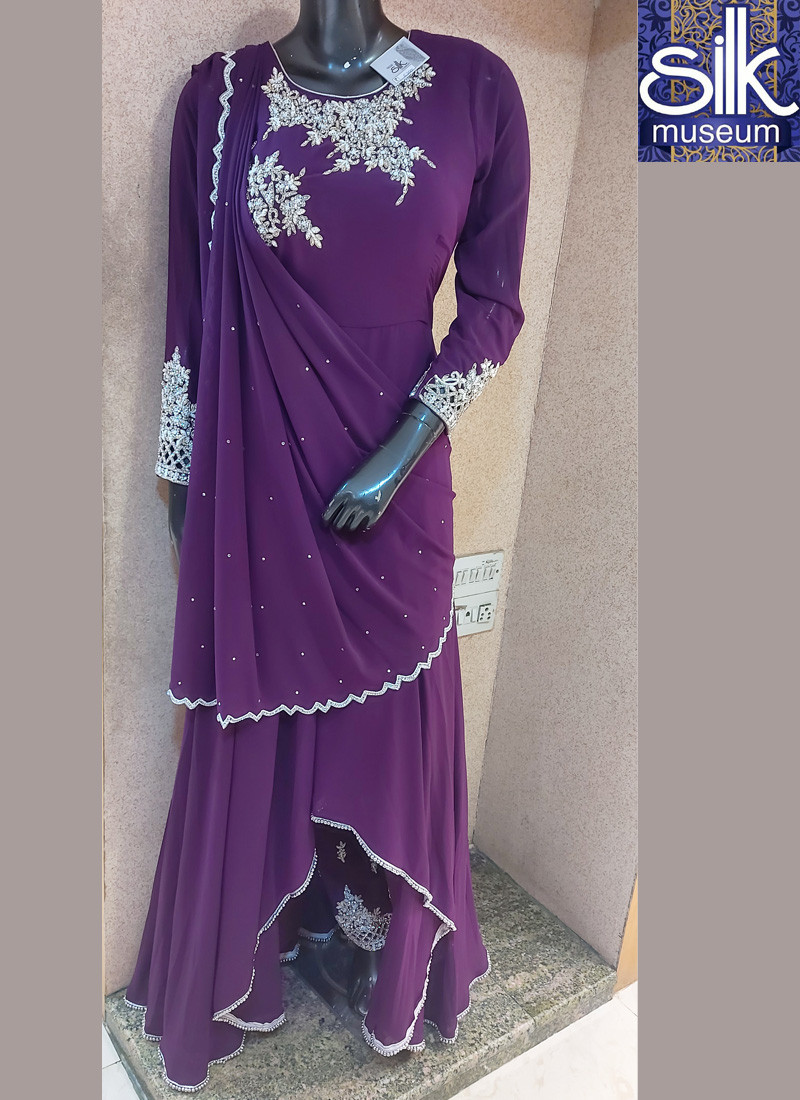 14606 Wine Color Up Side Down Style Palazzo In Georgette