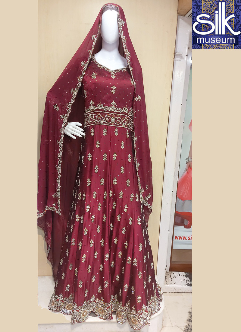 14607 Maroon Color One Piece Gown With Hand Work