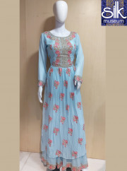 Festival Wesr Sky Blue Color Indo Western Style Palazzo in Georgette