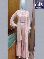 Peach Color Jacket Style Palazzo Gharara in Georgette