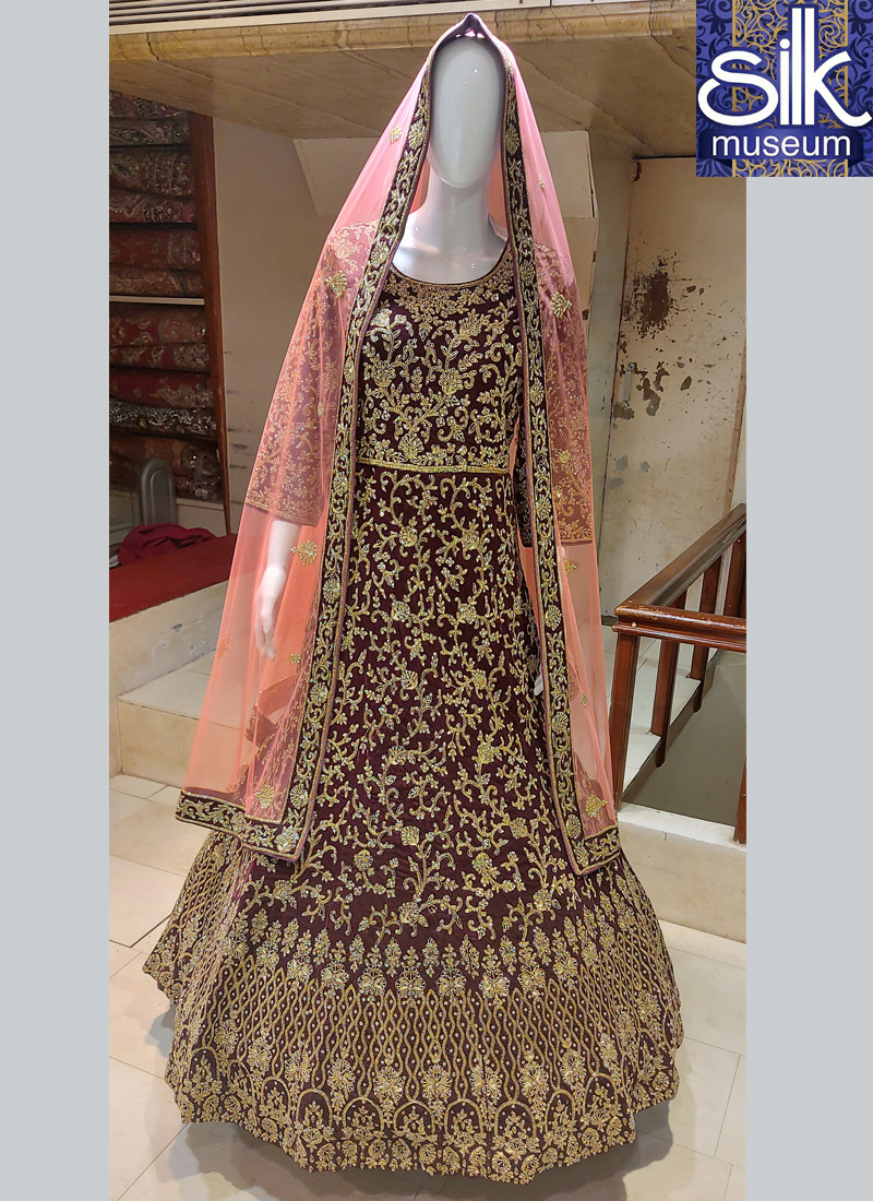 14618 Velvet Trail In Wine Color All Over Hand Work