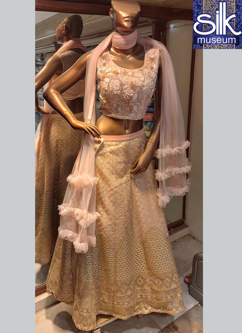 14625 Pink Color Bollywood Crop Top With Hand Work In Net