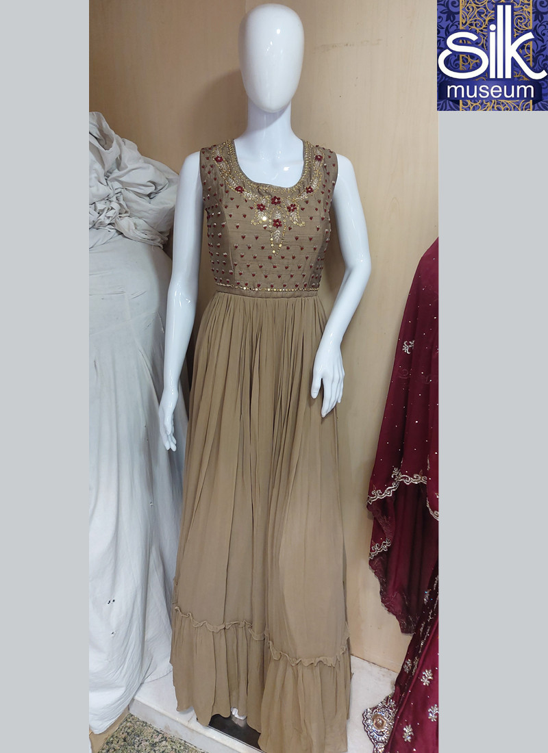 Chiku Color Anarkali Dress In Georgette