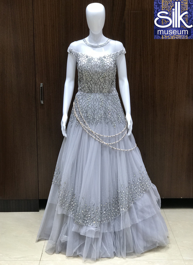 14652 Grey Color Designer Wedding Gown