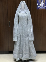 Metallic Grey Color Designer Front Cut Gown