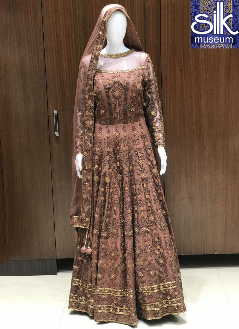 14654 Chocolate Color Hand Work Designer Gown