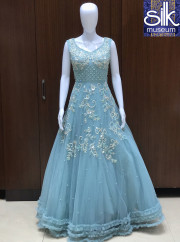 Sky Blue Color Hand Work Wedding Designer Evening Gown