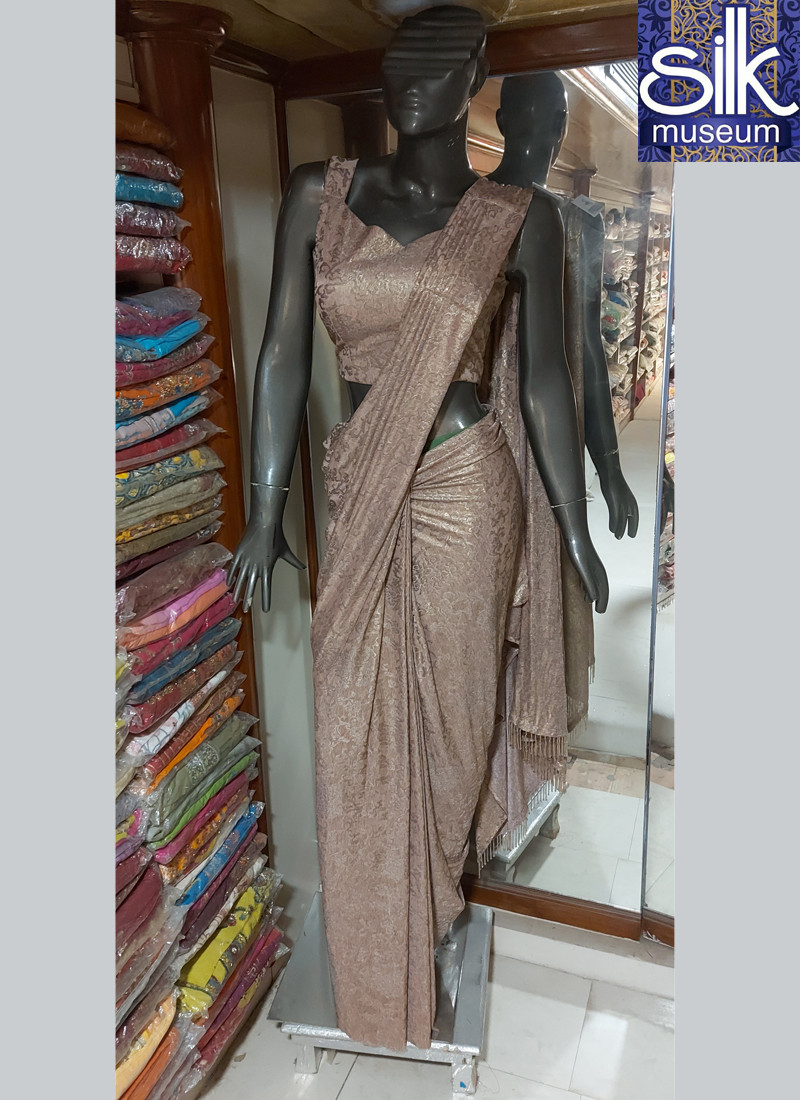 14661 Peach Color Ready To Wear Saree In Laycra