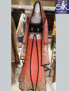 Indo-Western In Blue With Peach In Net Fabric Hand Work