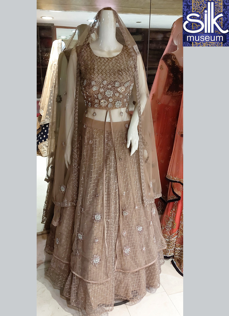 14669 Designer Net Indo-Western In Brown Color