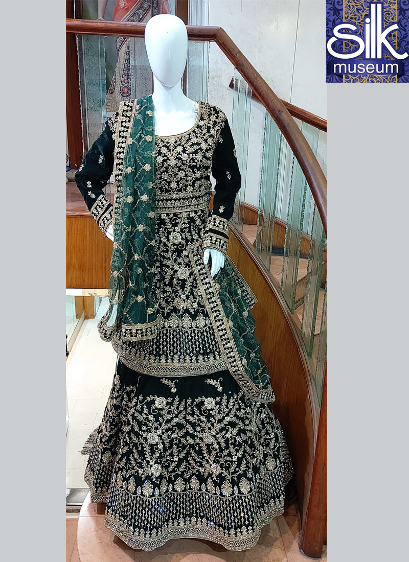 14672 Bottle Green Color Designer Peplum