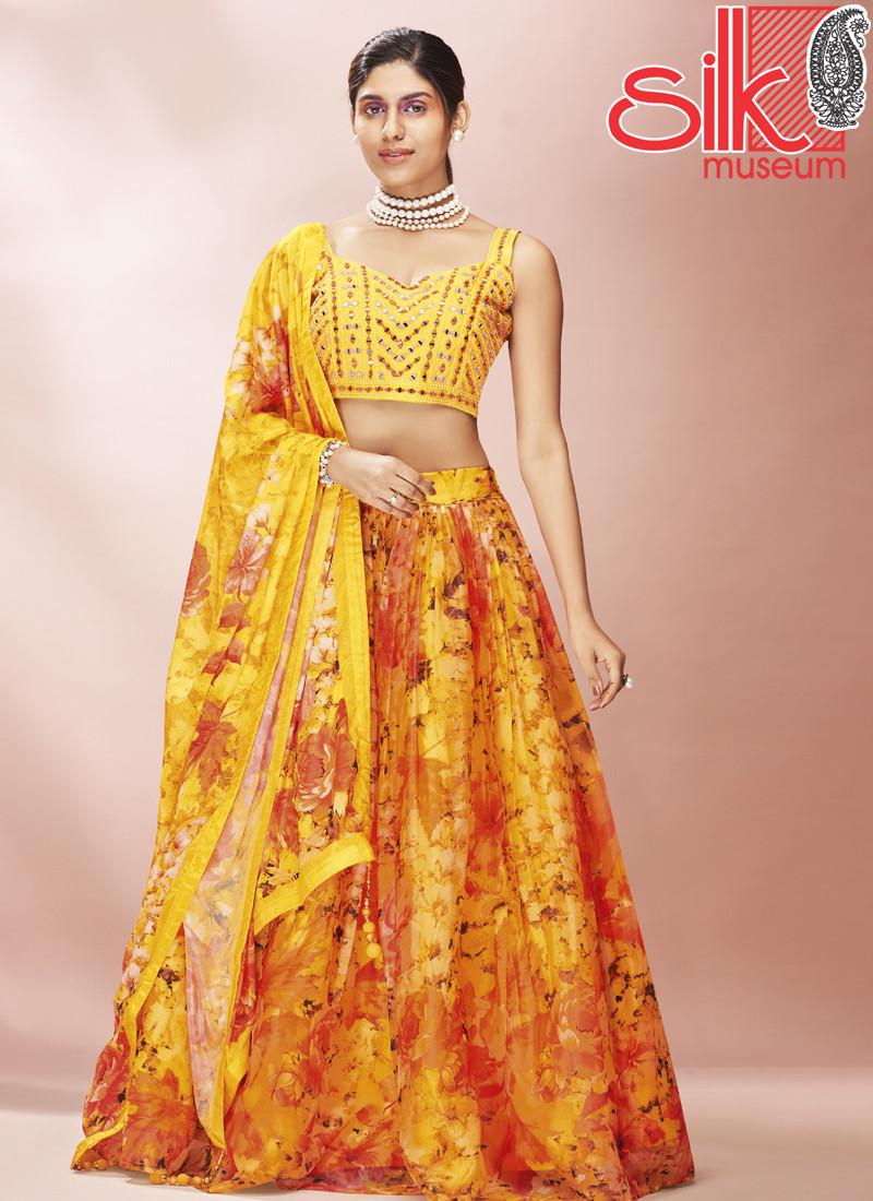 Beautiful Yellow Lehenga Choli With Mirror & Thread Work.