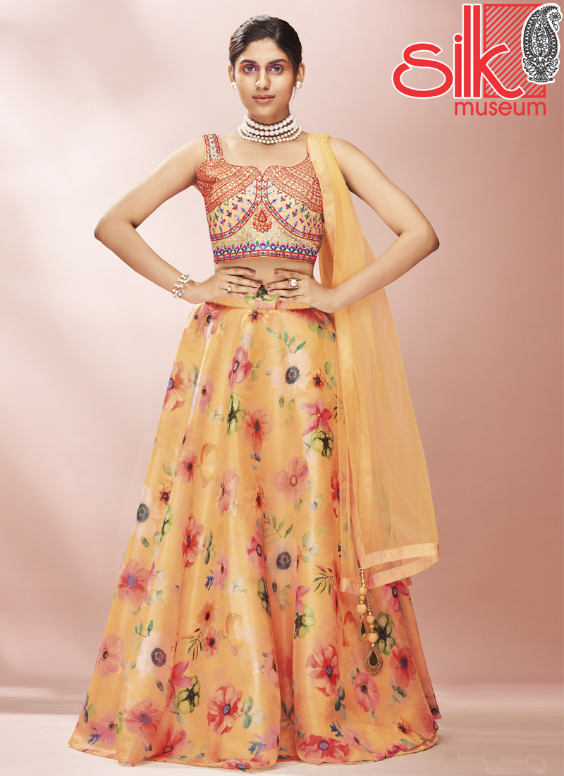 Beautiful Mustard Lehenga Choli With Mirror & Thread Work.