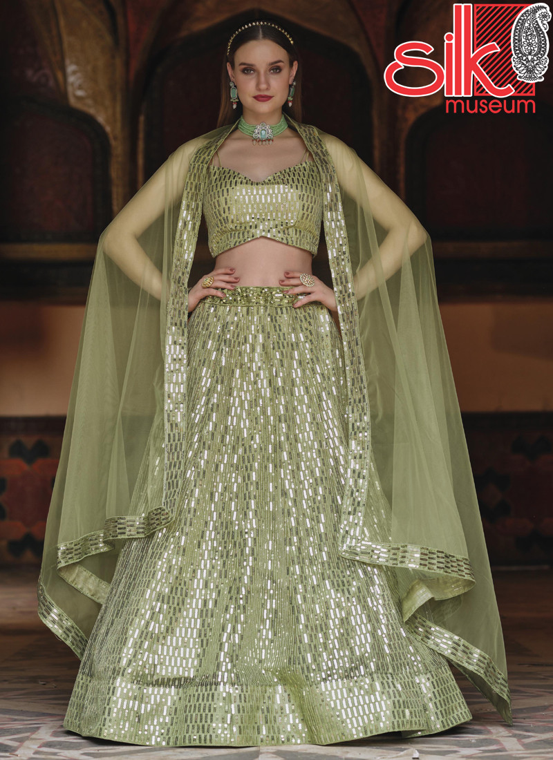 14702 Heavy Sequence Embroidery Work Pista Lehenga-Choli