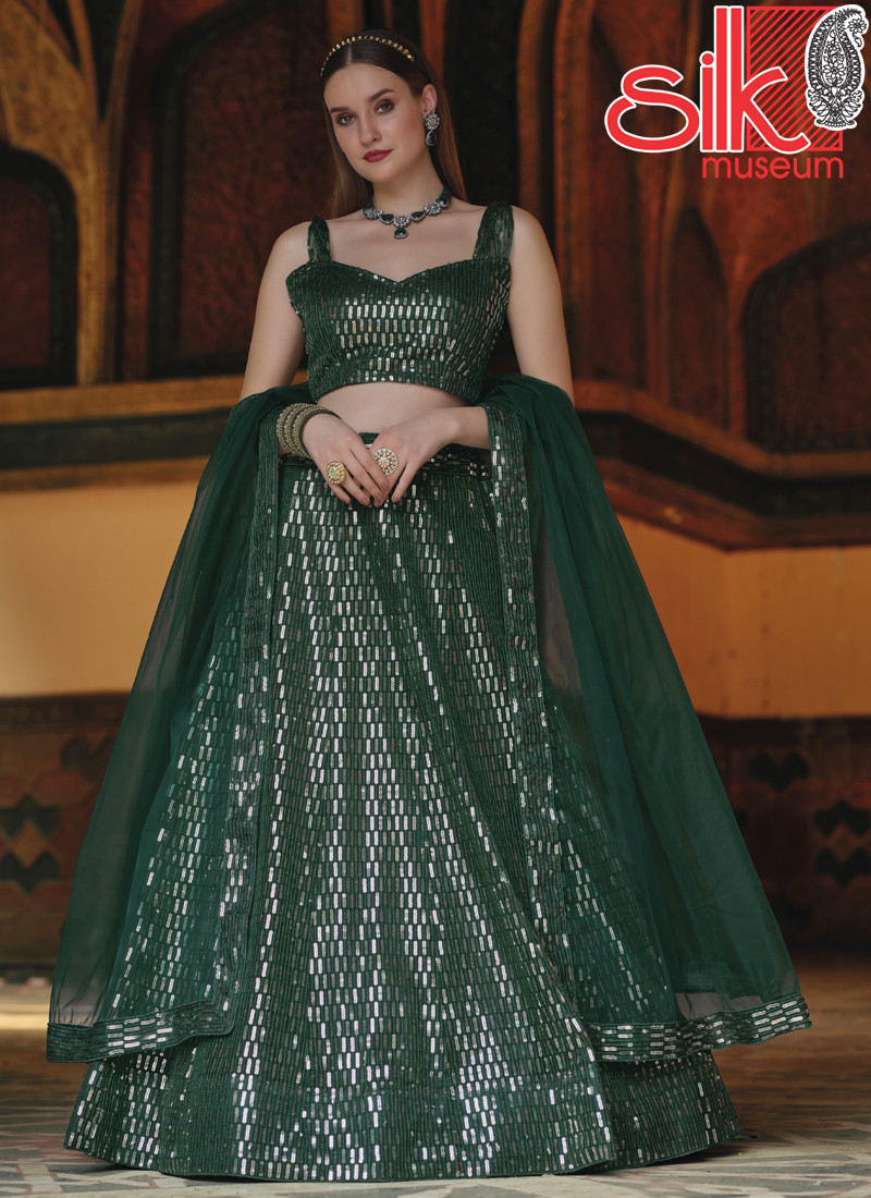 Heavy Sequence Embroidery Work Green Lehenga-Choli